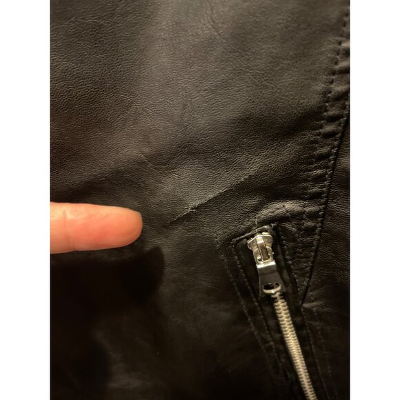 Mens Black Faux Leather Moto Jacket Zipper Pockets By Forever 21 Size Medium - Picture 6 of 11